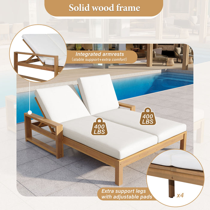 Outdoor Double Lounge Chair With 5 Position Adjustable Backrest