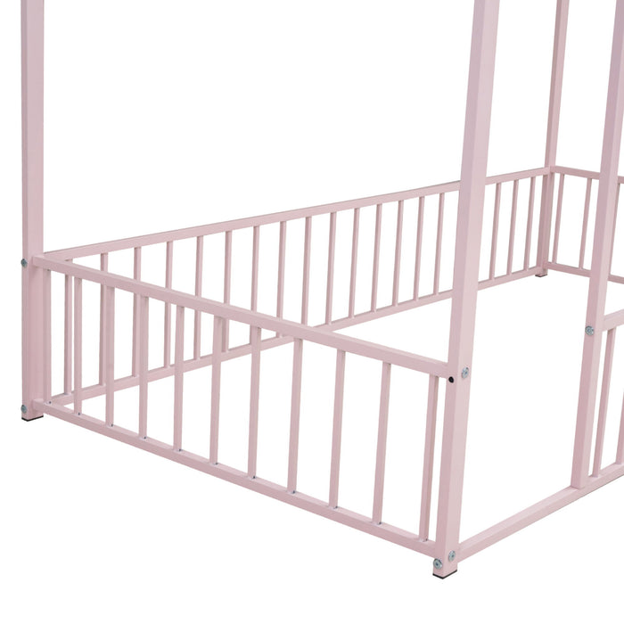 Metal Bed House Bed Frame With Fence