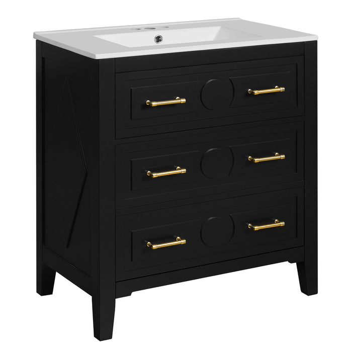 Retro Bathroom Vanity With Sink Combo, Free Standing Single Set With 3 Drawers