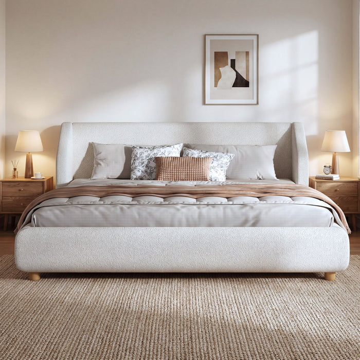 Modern Upholstered Bed Frame With Wingback Headboard