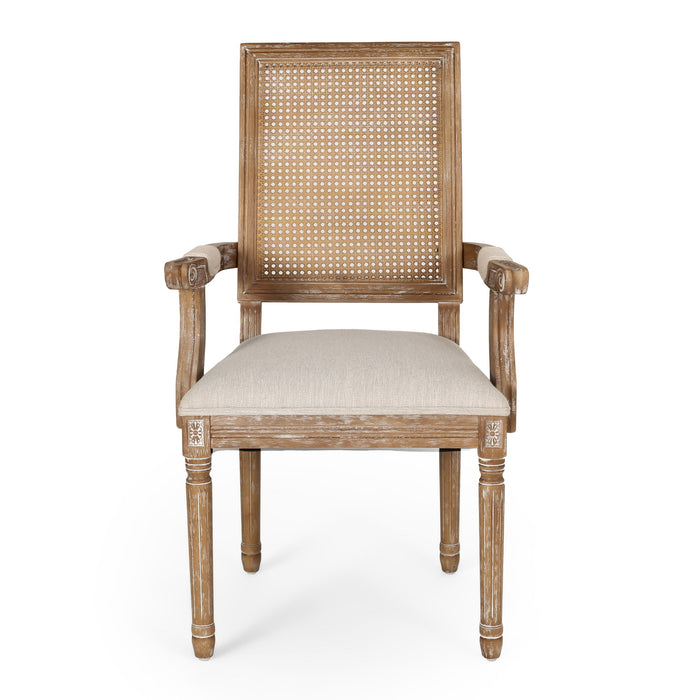 Upholstered Dining Chair With Cane Backrest