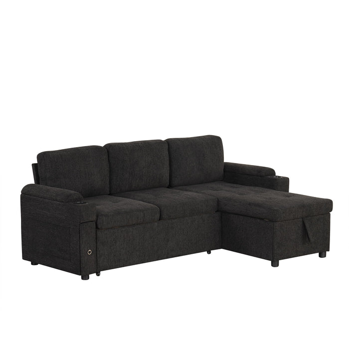 Convertible L Shaped Sofa Couch With Storage, Cup Holders, USB Ports