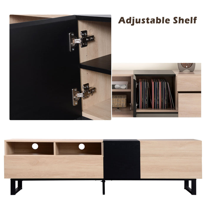 TV Stand For 80'' TV With Double Storage Space, Media Console Table With Drop Down Door
