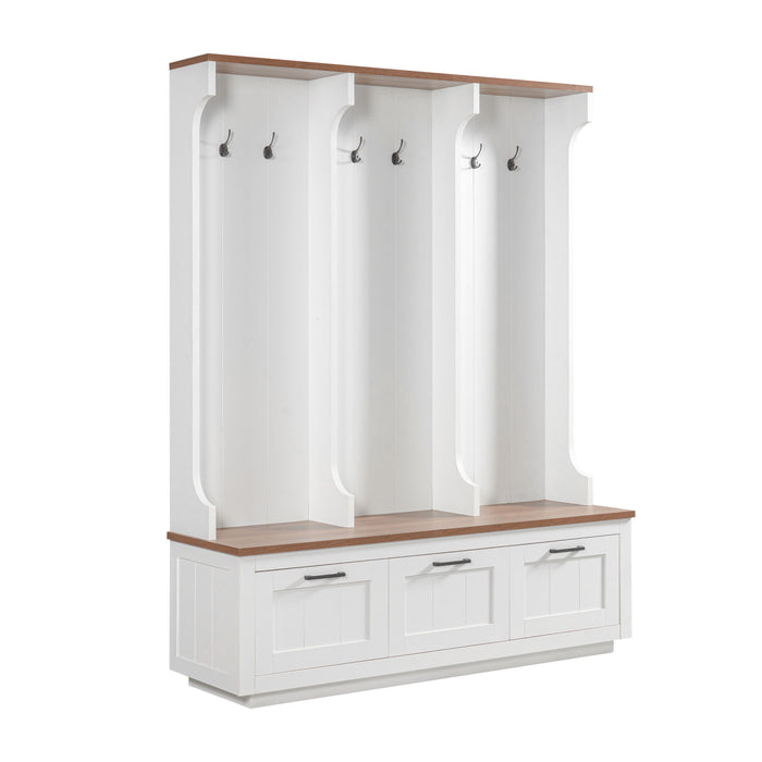 Hall Tree With Bench And Shoe Storage, 3 Large Drawers, Open Storage Shelves & Hooks