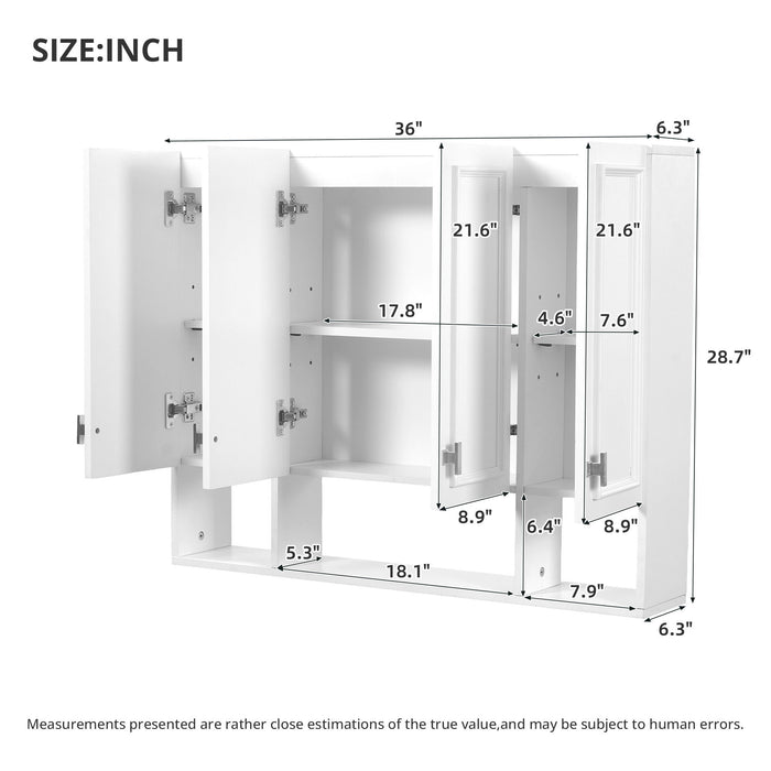 Bathroom Cabinet With 3 Adjustable Shelves Wall Mounted Medicine Cabinet, Soft Closing Hinges, Open Shelving Design - White