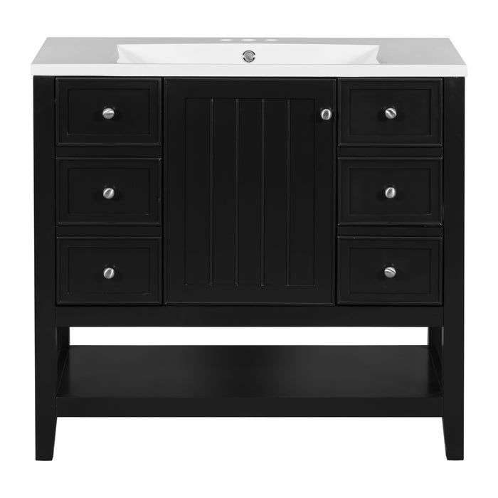 36" Bathroom Vanity & Sink, 2 Cabinet And 3 Drawers - Black