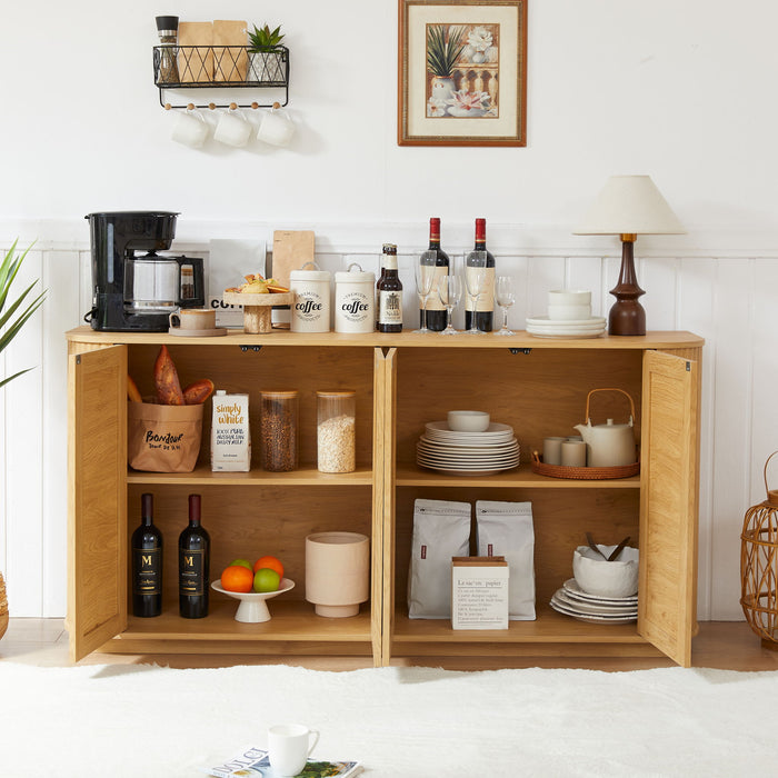 Contemporary Wave Shaped TV Stand With Rattan Doors