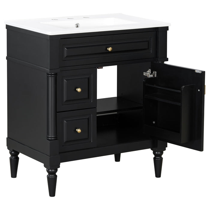 Modern Bathroom Vanity With Sink, Freestanding Cabinet With Flip Drawer & Adjustable Shelf
