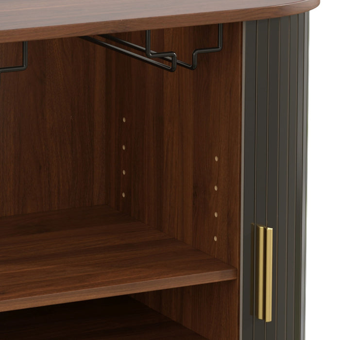 Fluted Wine Bar Cabinet With 8 Grid Wine Rack, 5 Level Adjustable Shelves, 2 Glass Holders