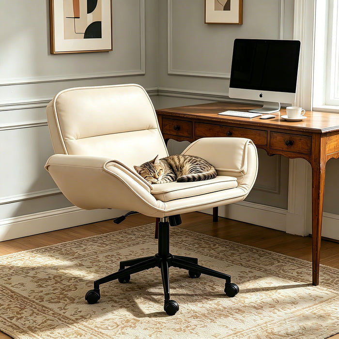 Criss Cross Swivel Desk Chair With Adjustable Armrests & Wheels For Home Office