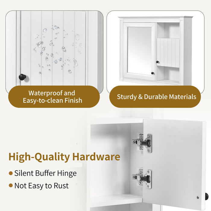 Wall-Mounted Bathroom Cabinet With Mirror And 3 Shelves - White