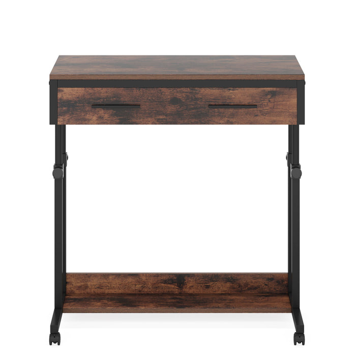 Portable Laptop Desk With Drawer & Wheels, Height Adjustable, Storage Shelf - Brown / Black