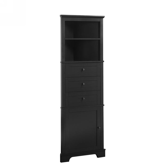 Tall Storage Cabinet With 3 Drawers And Adjustable Shelves For Bathroom