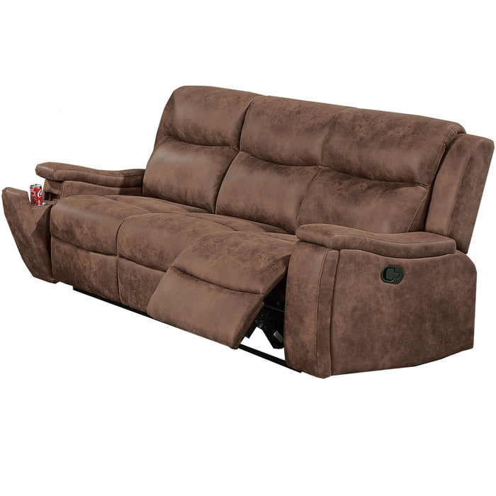 1 Piece Manual Motion Sofa Console Loveseat With Plush Back Cushion And Hidden Cup Holder - Walnut
