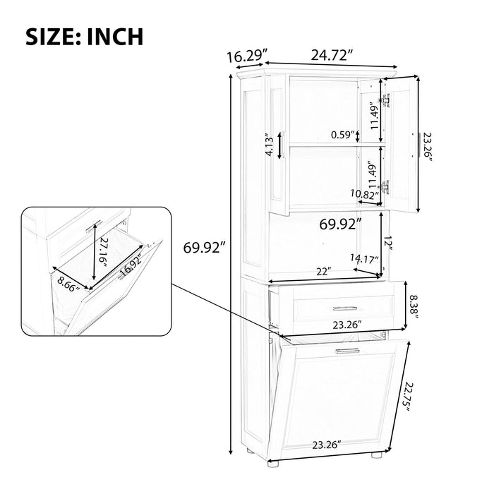 Tall Bathroom Cabinet With Tilt-Out Laundry Basket And Upper Storage