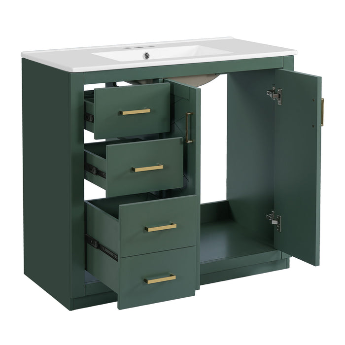 Bathroom Vanity With Sink, Storage Cabinet, Freestanding Set With 3 Drawers & Soft Closing Doors - Green