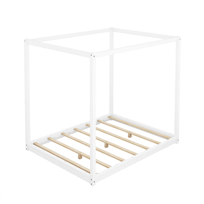 Wood Canopy Platform Bed With Support Legs And Airflow Slats