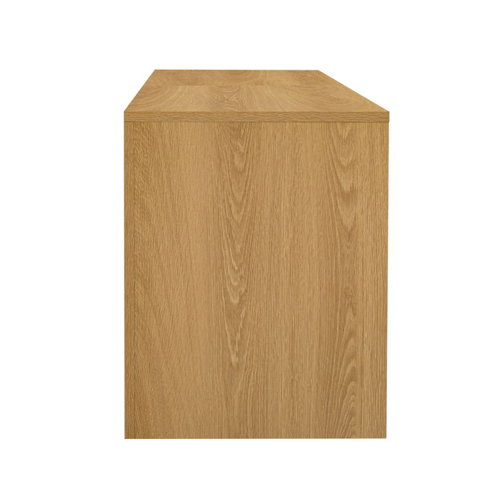 TV Stand With 6 Cabinets & 2 Open Compartments, Entertainment Center For TVs Up To 90'', Television Console - Natural Wood