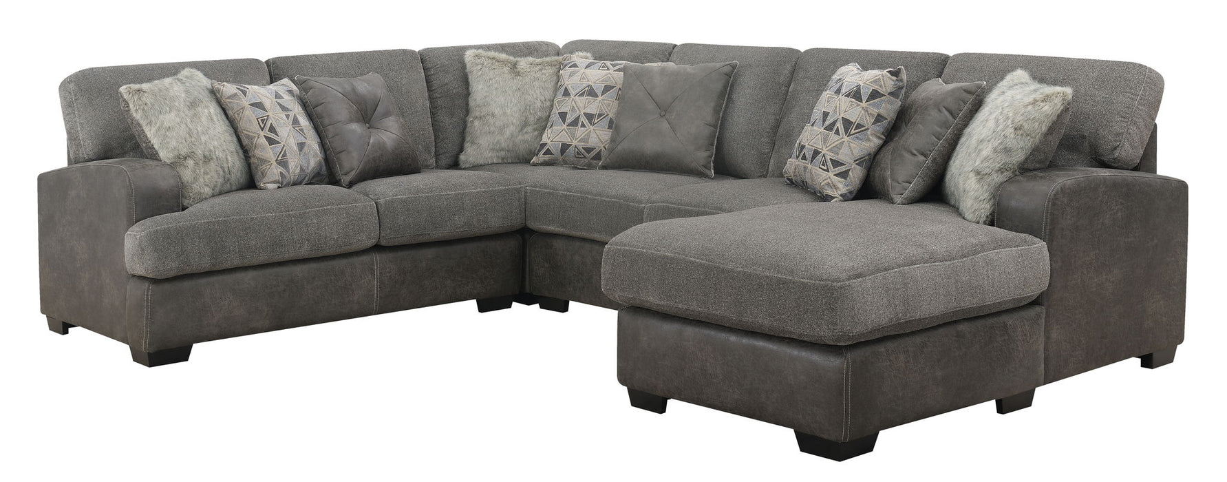 Berlin - Modular 4 Piece Sectional With Cozy Fabrics And Deep Seating - Gray Herringbone & Sanded Microfiber