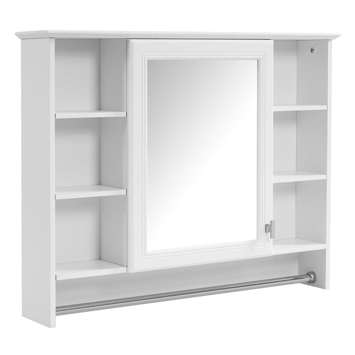 Modern Wall Mounted Mirror Cabinet With Adjustable Shelf, Soft Close Door, And Towel Bar