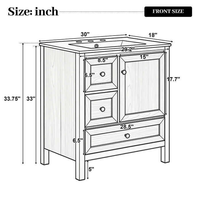 Modern Bathroom Vanity With Sink, Soft Close Drawers & Door, Storage Rack