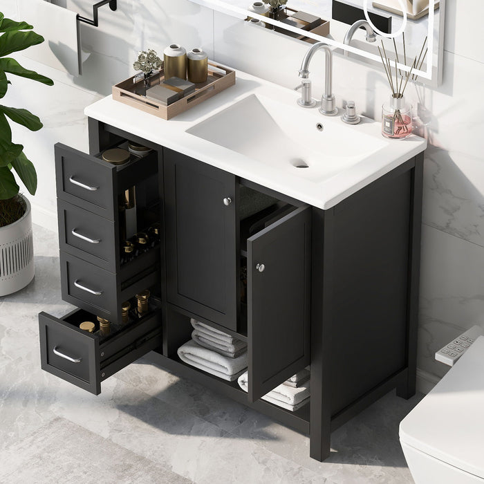 Bathroom Vanity With Sink Top, Bathroom Vanity Cabinet With 2 Doors And 2 Drawers, Open Shelf