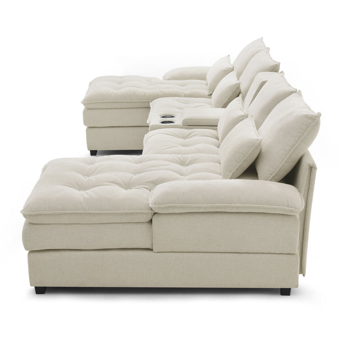 Contemporary U Shaped Sofa With Console And Cupholders