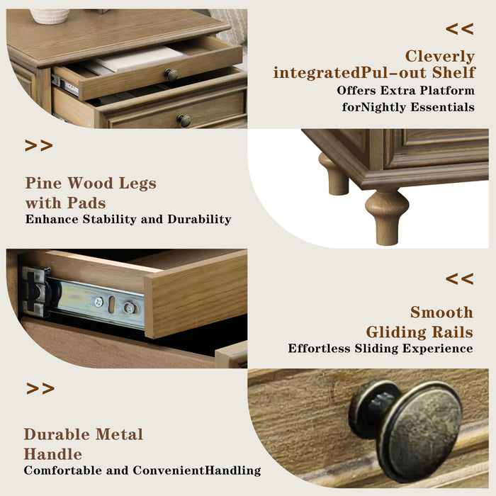 Nightstands With 4 Drawer, Storage End Table With Hidden Pull Out Shelf