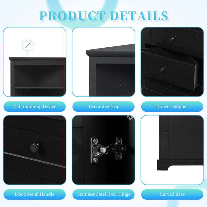 Tall Storage Cabinet With 3 Drawers And Adjustable Shelves For Bathroom