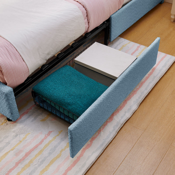 Upholstered Bed With Oversized Rabbit Ear Headboard, LED Lights & 4 Storage Drawers