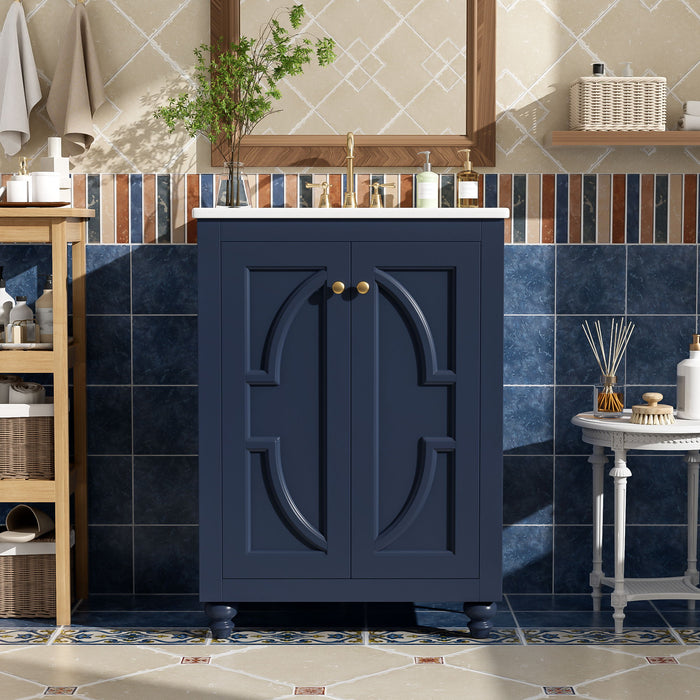 Bathroom Vanity With Ornate Elliptical Motif, Soft Close Hinges