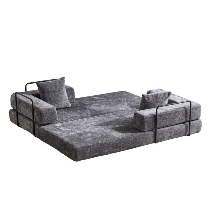 Convertible Floor Sofa Bed With Pillow Back Support Armrest