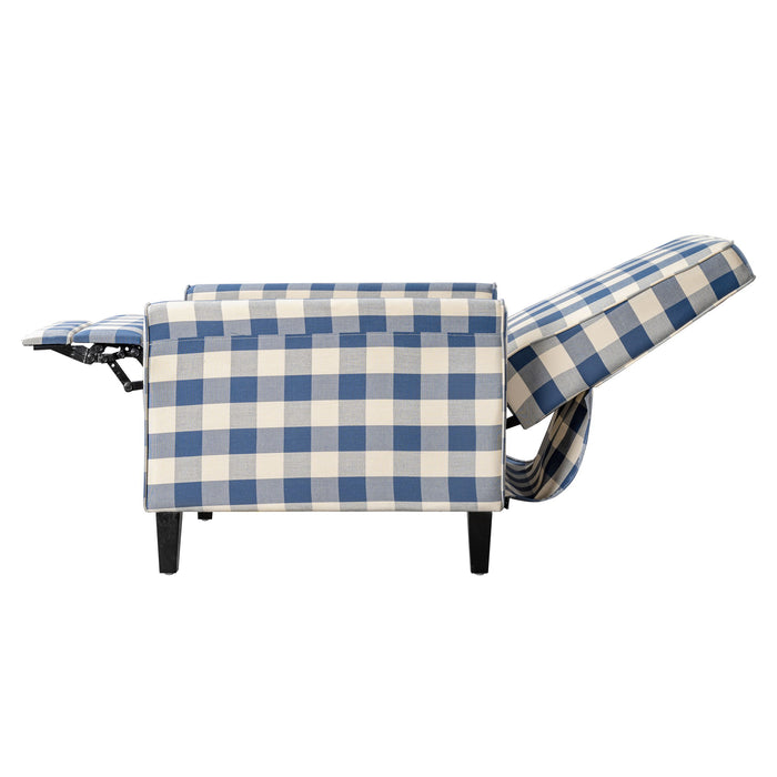 Buffalo Plaid Push Back Recliner Chair For Living Room - Blue / White
