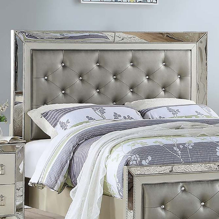 Glamorous Tufted Headboard Bed With Mirror Trim
