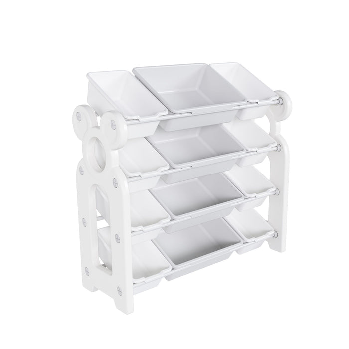 Multi Functional Kids Toy Storage Organizer Cabinet With Hdpe Shelf And 12 Bins - Gray White