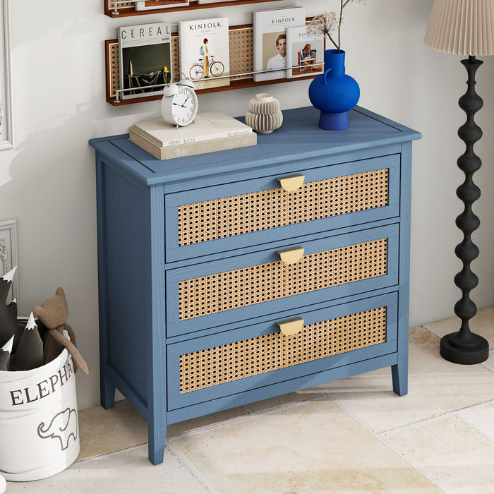 3 Drawer Cabinet, Natural Rattan, American Furniture