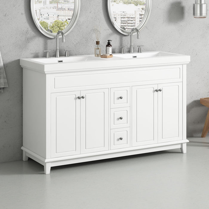 Bathroom Vanity With Double Sinks, 3 Drawers & 4 Doors - White