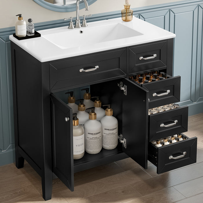 Modern Bathroom Vanity With Sink, Freestanding Design With Drawers And Doors