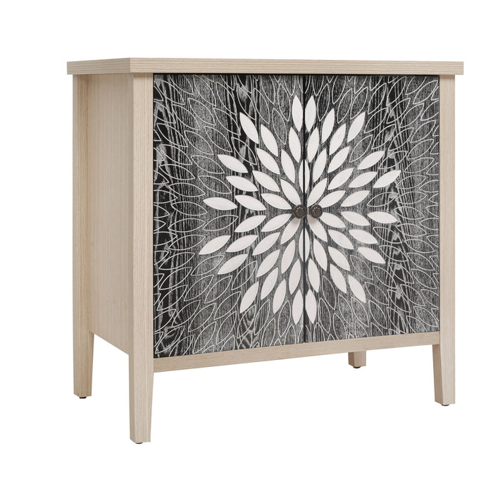 2 Door Carved Storage Cabinet With Adjustable Shelf, Accent Furniture