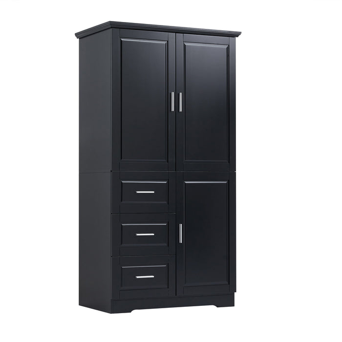 Tall Wide Storage Cabinet With Doors, 3 Drawers