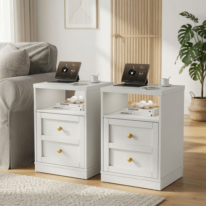 Nightstand With Door & Shelf, 2 Drawer Side Table