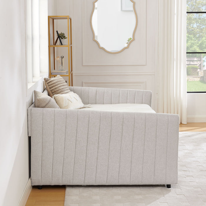 Upholstered Daybed With Trundle With Vertical Stripes