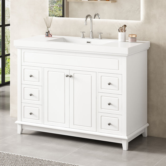 Bathroom Vanity & Sink, 6 Soft Close Drawers & Double Doors - White