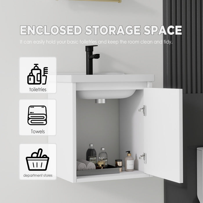 20" Floating Bathroom Vanity Combo With Wall Cabinet, Ceramic Sink & Soft Close Doors - White
