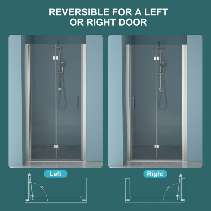 Fold Frameless Shower Door With Tempered Glass