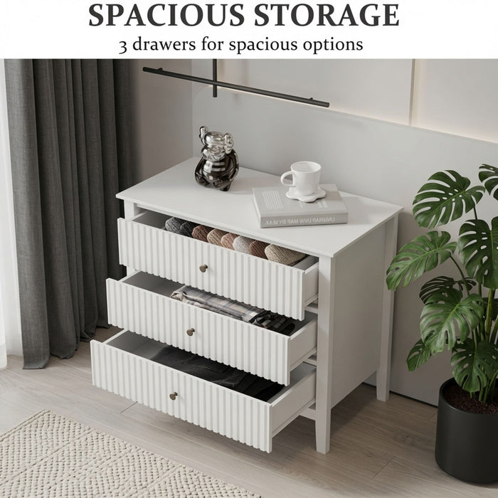 3 Drawer Nightstand, Wide With Soft Close Slides - White