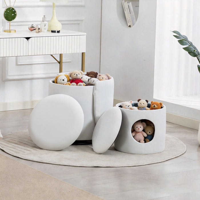 Barrel Chair With Built In Storage, 360° Swivel - Beige
