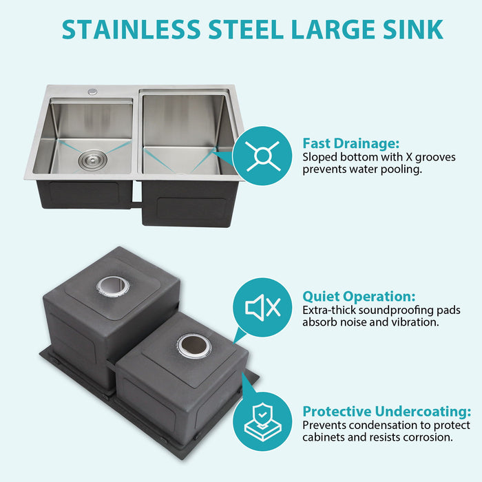 Outdoor Double Bowl Drop In Sink With Workstation - Brushed Nickel