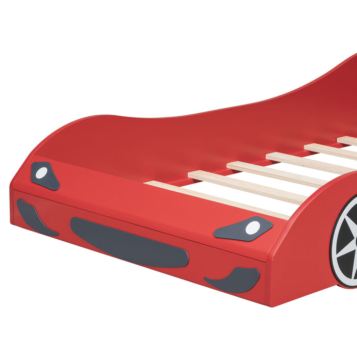 Race Car Shaped Platform Bed With LED And Upholstered Backrest In
