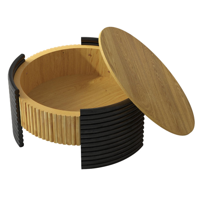 Modern Colorblocked Striped Coffee Table With Flip Top Storage